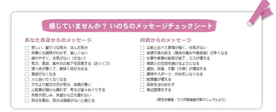 感じていませんか？いのちのメッセージチェックシート