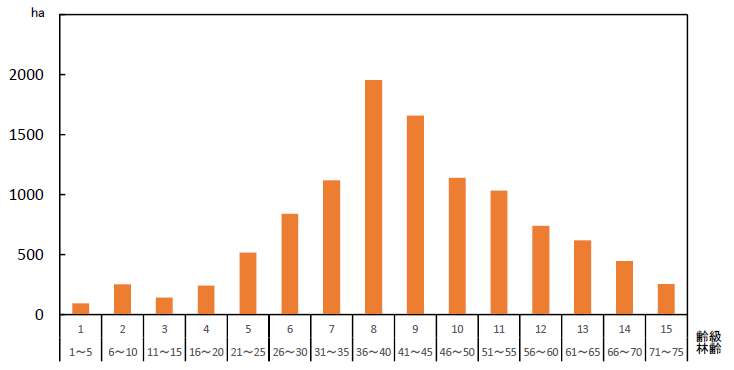 齢級別ヒノキ林面積