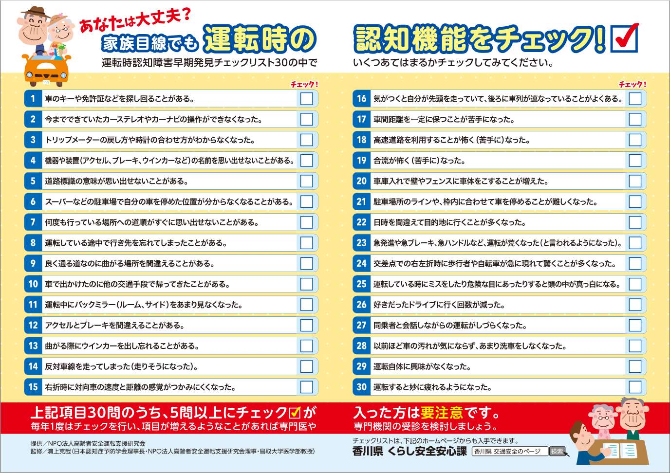 運転時認知障害早期発見チェックリスト